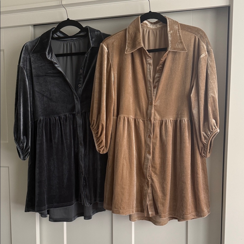 NWoT Velvety Button-Up Baby Dolls in Black and Tan